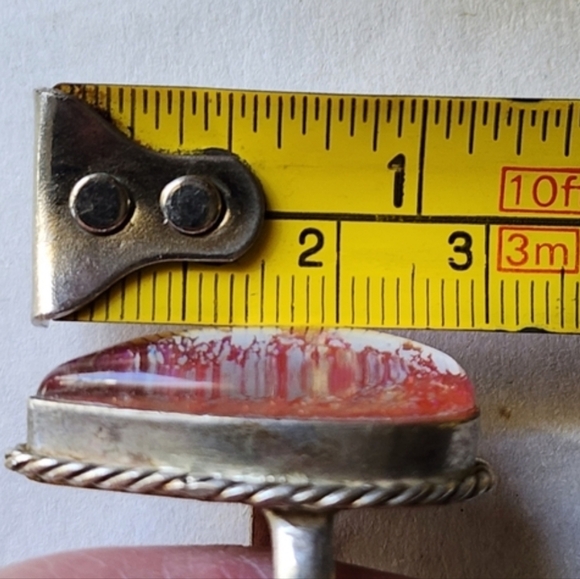 Stunning Sterling Silver Pink Dragon Breath Opal Teardrop Ring Sz 8.5 Cocktail - Picture 5 of 9